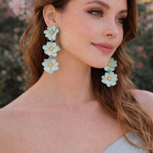 Mint Green Floral Drop Earrings 3” Drop Earrings 3” Statement Post Backs ✨